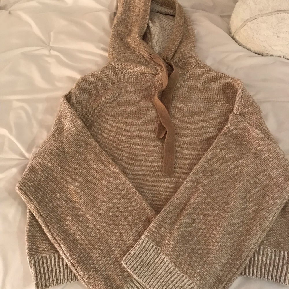 Cream and white heathered hooded sweater